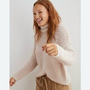 Aerie babe chenille turtleneck Sweater Cowl neck Cream beige knit Warm Cozy
